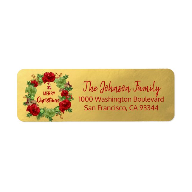Wreath Gold Holiday Christmas Return Address (Front)