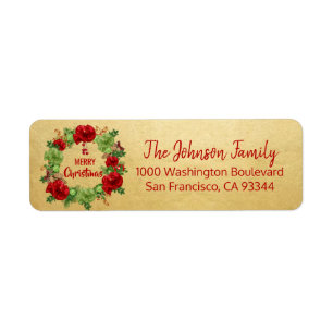 Wreath Gold Holiday Christmas Return Address