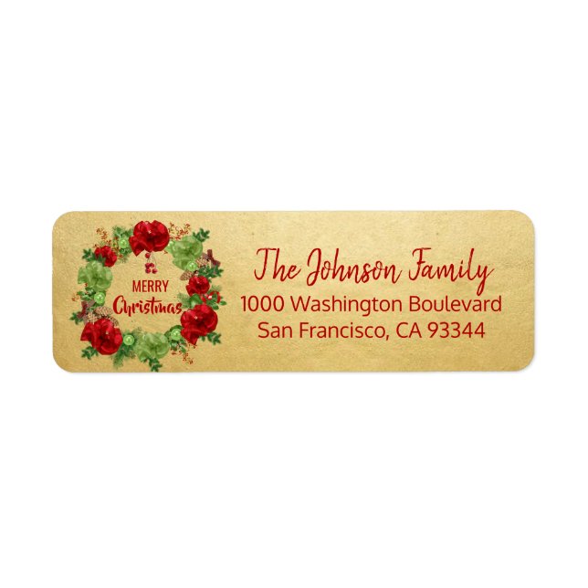 Wreath Gold Holiday Christmas Return Address (Front)