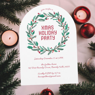 Wreath Holiday Christmas Party CUSTOM ARCH Invitation