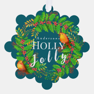 Wreath Holly Jolly  Family Dark Teal Tree Decoration Card