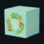 Wreath Holly Jolly  Family Light Teal Favour Box<br><div class="desc">Attractive Christmas wreath with robin birds.</div>