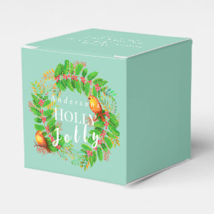 Wreath Holly Jolly Family Light Teal Favour Box