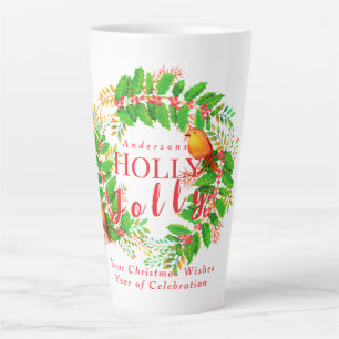 Wreath Holly Jolly Family White Latte Mug