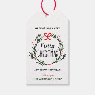 Wreath Merry Christmas Happy New Year Gift Tags
