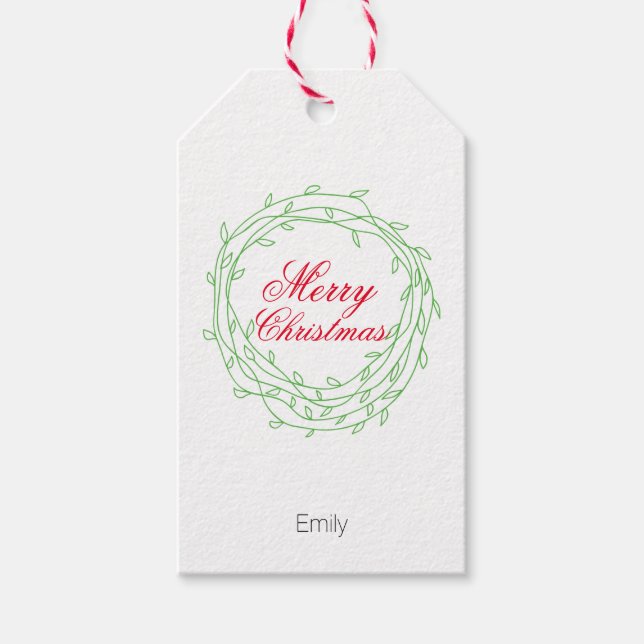 Wreath Merry Christmas personalised Gift Tags (Front)