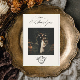 Wreath Monogram Elegant Calligraphy Wedding Thank You Card