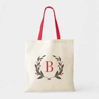 Wreath Monogram Holiday Tote Bag