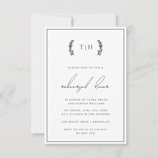 Wreath Monogram Rehearsal Dinner Invitation (Front)
