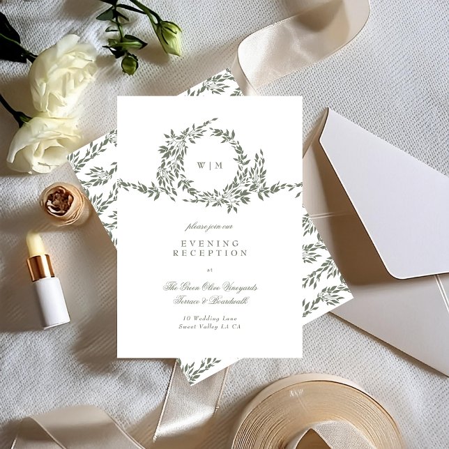 Wreath Monogram Sage Green Elegant Reception Enclosure Card (Creator Uploaded)