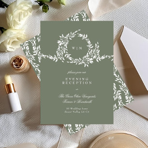 Wreath Monogram Sage Green Wedding Reception Enclosure Card