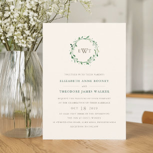 Wreath Monogram Wedding Invitation   Forest