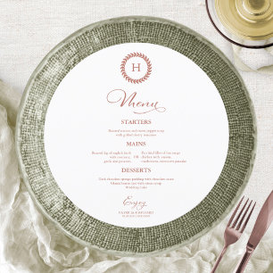 Wreath Monogram Wedding Menu Cards Rose Gold