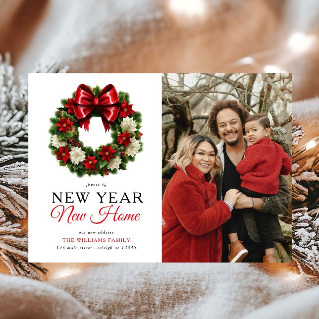 Wreath New Year New Home Photo Holiday Moving Announcement (Creator Uploaded)