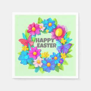 Wreath of Colourful Easter Flowers Napkin