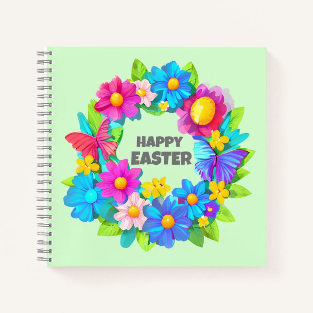 Wreath of Colourful Easter Flowers Notebook (Front)
