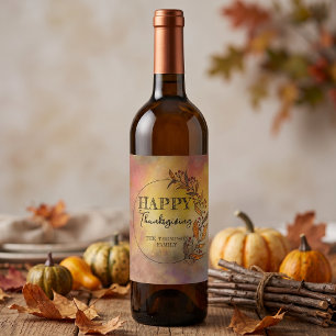 Wreath Of Doodle Leaves and Berries Thanksgiving Wine Label