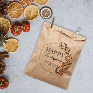 Wreath of Doodle Leaves & Berries Thanksgiving Favour Bags