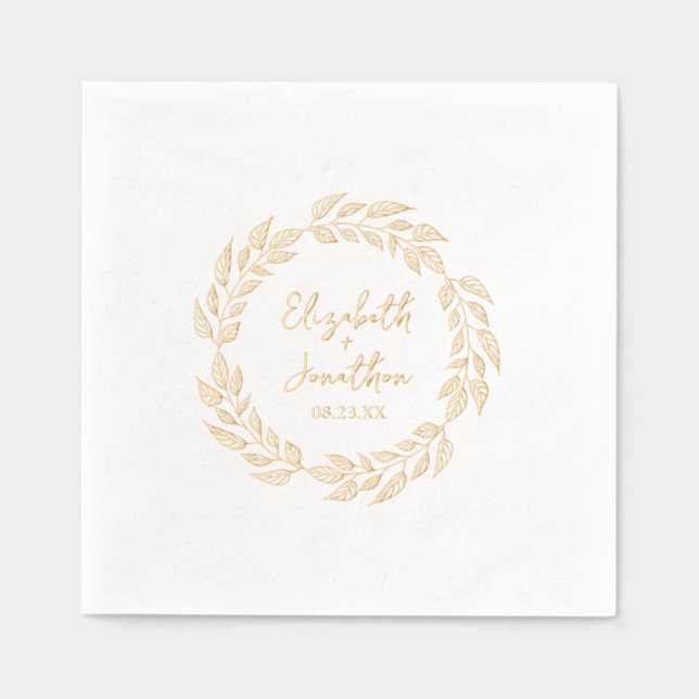 Wreath of Leaves Wedding ID1056 Foil Napkins (Front)