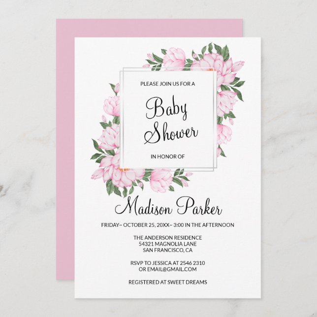 Wreath of Pink Flowers Invitation (Front/Back)