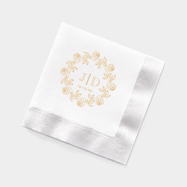 Wreath of Roses 2 Initial Wedding Monogram CO2 Foil Napkins (Left)