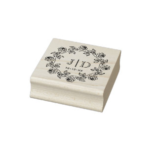 Wreath of Roses Two Initial Wedding Monogram CO2 Rubber Stamp