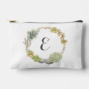 Wreath of Succulents, Twigs and Stones Monogram Accessory Pouch