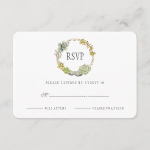Wreath of Succulents, Twigs and Stones RSVP Card