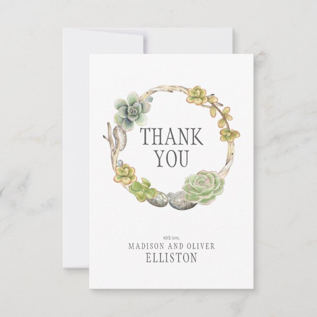 Wreath of Succulents, Twigs and Stones | Thank You (Front)