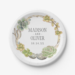 Wreath of Succulents, Twigs and Stones   Wedding Paper Plate
