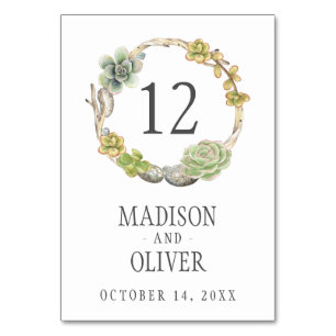 Wreath of Succulents, Twigs and Stones   Wedding Table Number