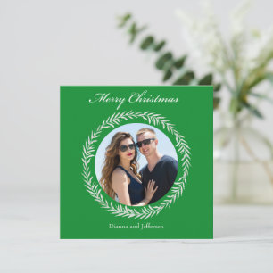 Wreath of White Leaves enclosing your photo Holiday Card