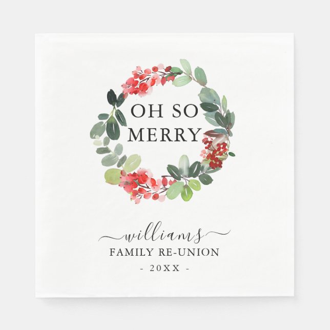 Wreath Oh So Merry Family Christmas Reunion Custom Napkin (Front)