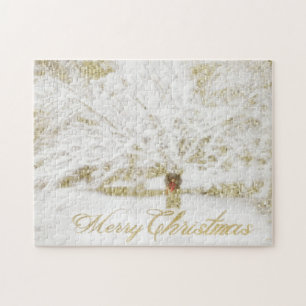 Wreath on Snow Tree Jigsaw Puzzle