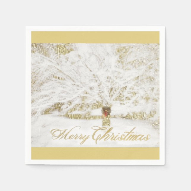 Wreath on Snow Tree Napkin (Front)