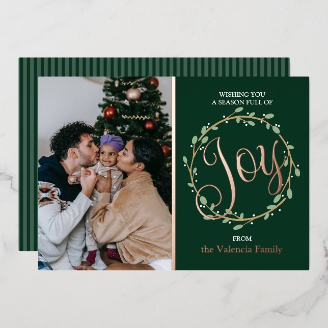 Wreath Real Foil Holiday Photo Card (Front/Back)