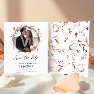 Wreath Rose Gold Foil Photo Save The Date