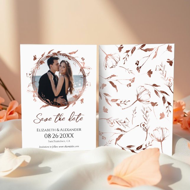 Wreath Rose Gold Foil Photo Save The Date Invitation (Creator Uploaded)