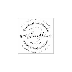 Wreath & Rustic Script Couple's Return Address Rubber Stamp