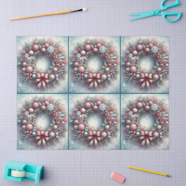 Wreath Sage Green & Pink Decoupage Tissue Paper (Craft)