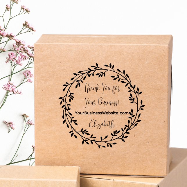 Wreath Thank You For Your Business Website Name Self-inking Stamp (Leafy Wreath "Thank You For Your Business" Website and Name Self-Inking Stamp )