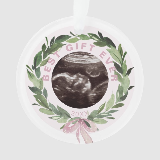 Wreath Ultrasound Photo Best Gift Pink Christmas Ornament (Front)