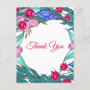 Wreath Watercolor drawing Thank You Holiday Postcard