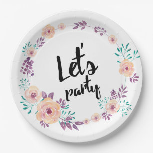Wreath watercolored flowers paper plate