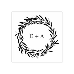 Wreath Wedding Monogram Rubber Stamp