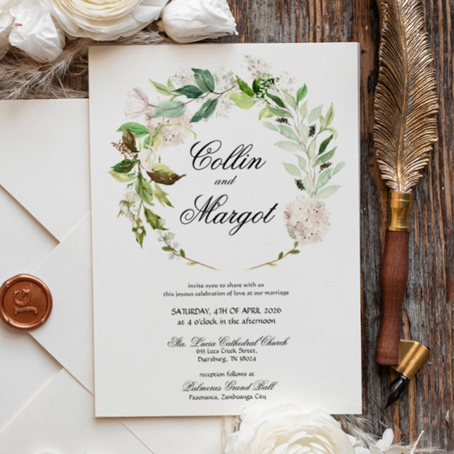 Wreath White Lilies Floral Wedding Invitation (Creator Uploaded)