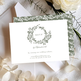 Wreath White & Sage Green Classic Wedding Website RSVP Card
