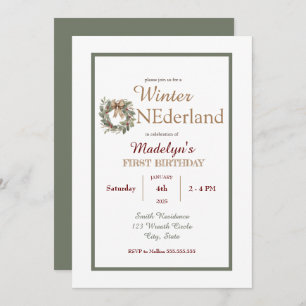 Wreath Winter ONEderland Kids First Birthday  Invitation
