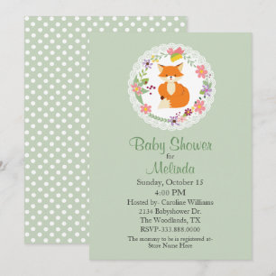 Wreath with Fox Green Baby Shower Invitation