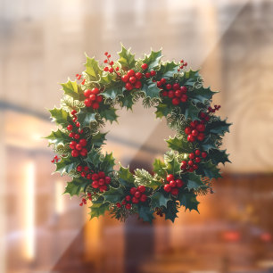 Wreath With Holly Berries Vector Art Logo